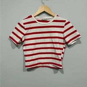 Zara Red and White Striped Crop Top